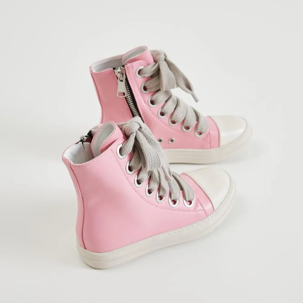 Kluolandi Fashion High Top Sneakers for Women Wide Lace Up Black White Platform Sneaker Shoes with Zipper