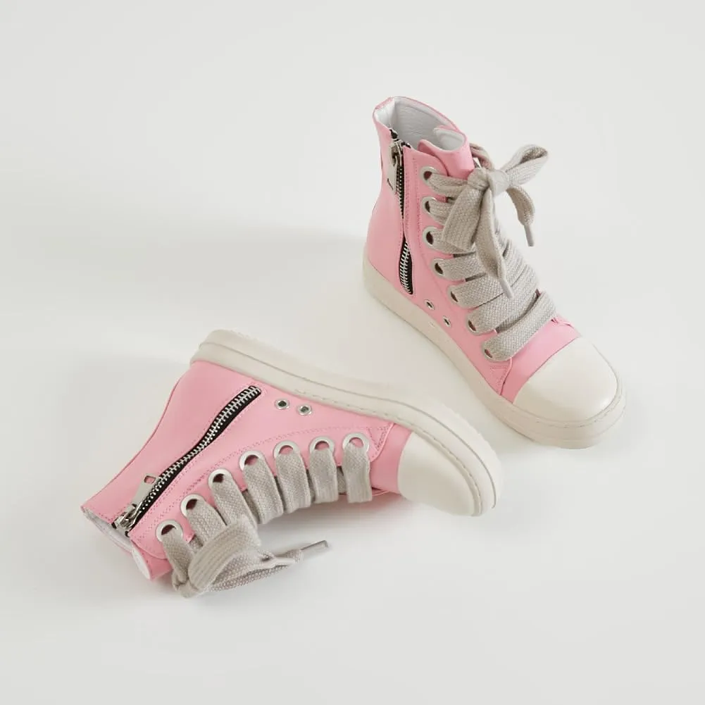Kluolandi Fashion High Top Sneakers for Women Wide Lace Up Black White Platform Sneaker Shoes with Zipper