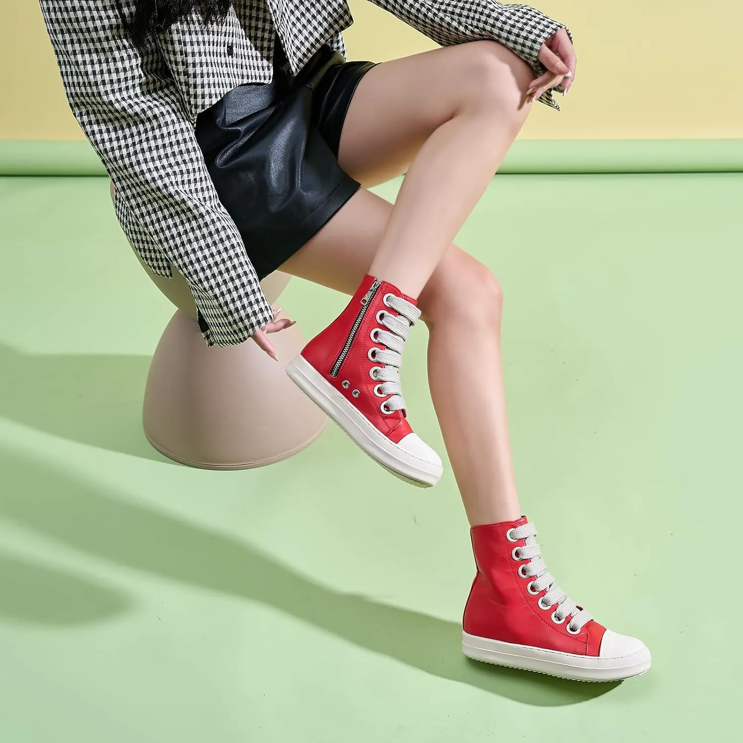 Kluolandi Fashion High Top Sneakers for Women Wide Lace Up Black White Platform Sneaker Shoes with Zipper