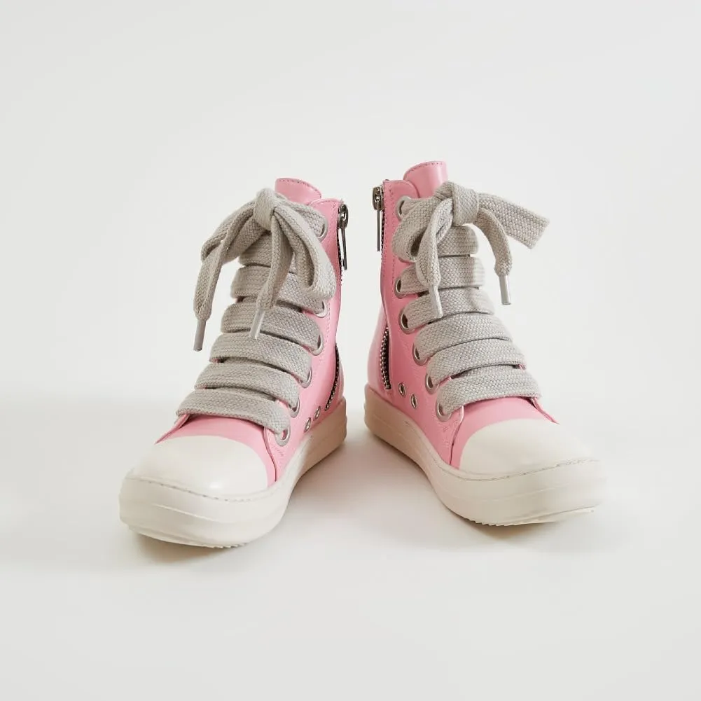 Kluolandi Fashion High Top Sneakers for Women Wide Lace Up Black White Platform Sneaker Shoes with Zipper