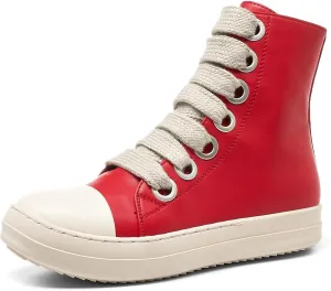 Kluolandi Fashion High Top Sneakers for Women Wide Lace Up Black White Platform Sneaker Shoes with Zipper