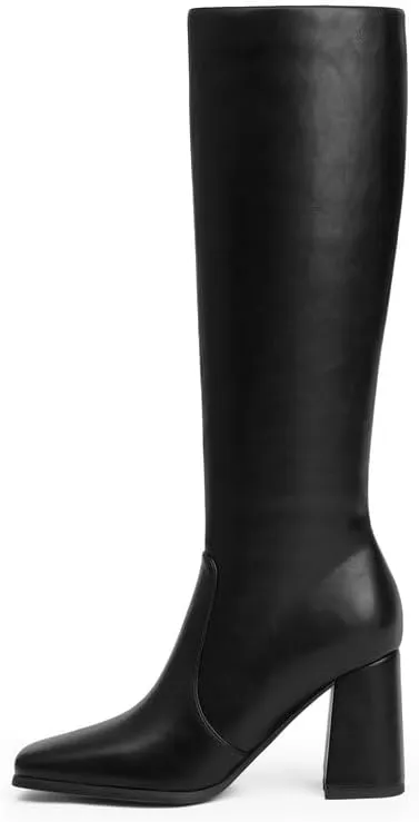 Knee High Boots Women Chunky Heel Square Toe Tall Boots Women Heeled Size Zipper Long Boots