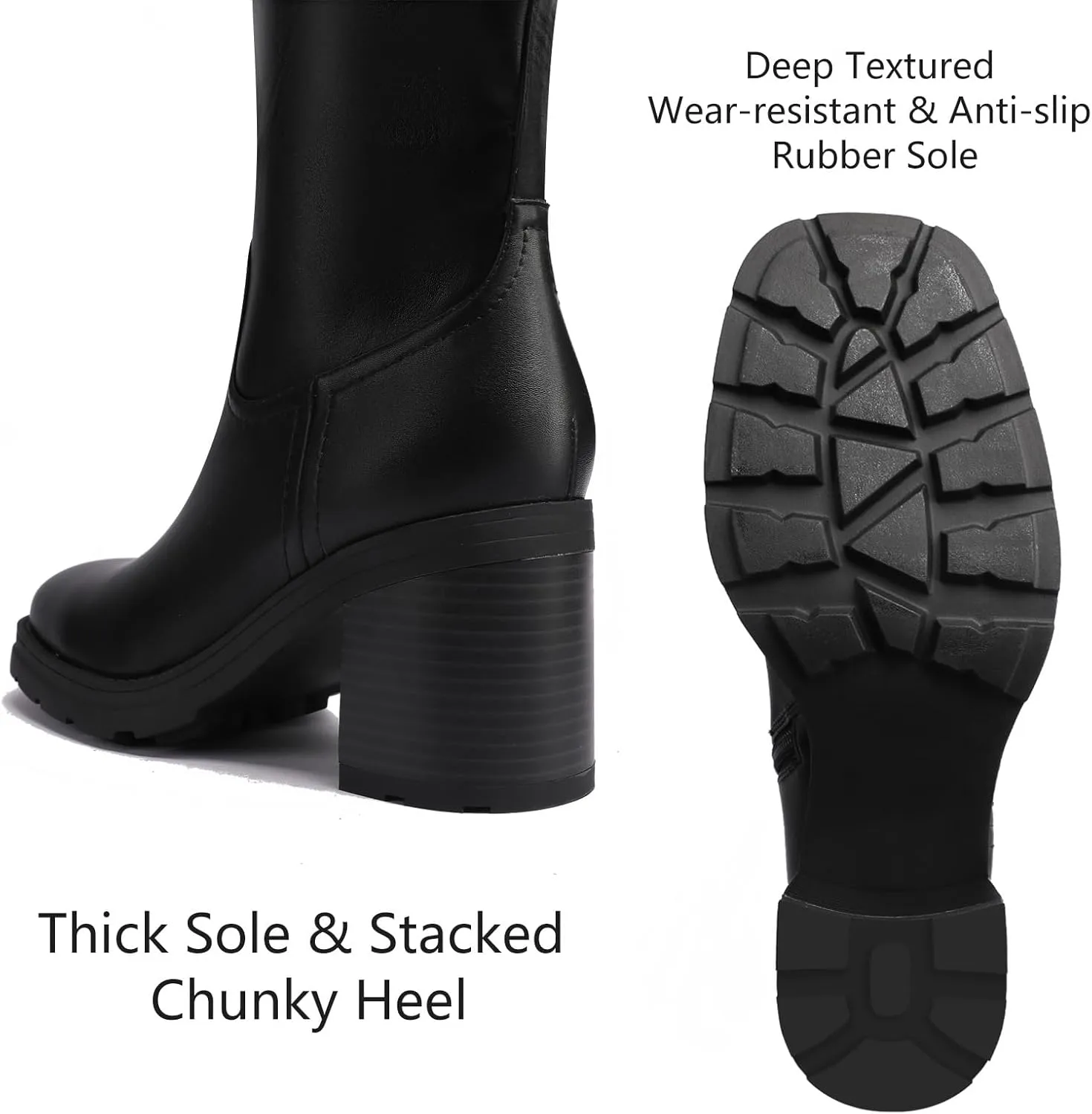 Knee High Boots Women Platform Lug Sole Knee Boots Square Toe Stacked Chunky Heels Long Fall Boots with Zippers