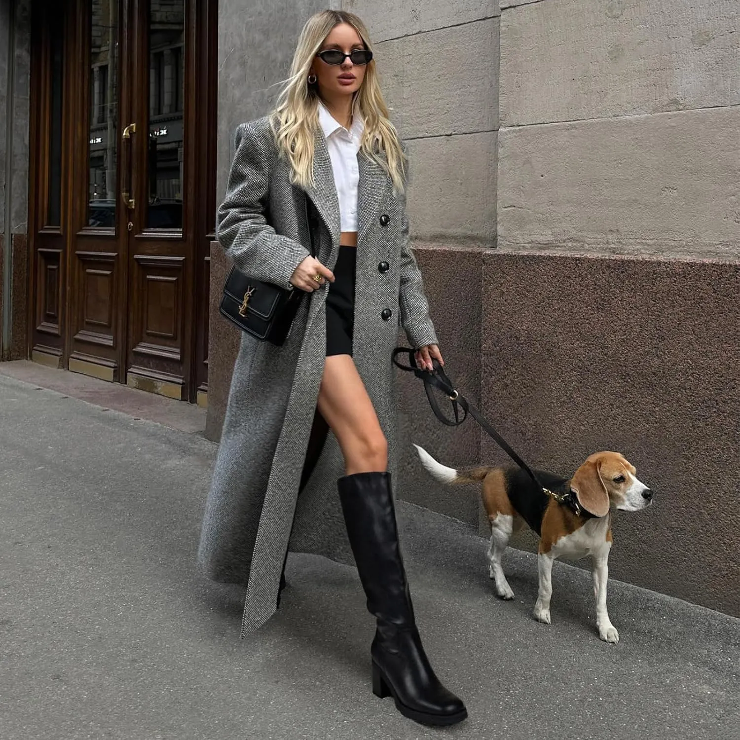 Knee High Boots Women Platform Lug Sole Knee Boots Square Toe Stacked Chunky Heels Long Fall Boots with Zippers