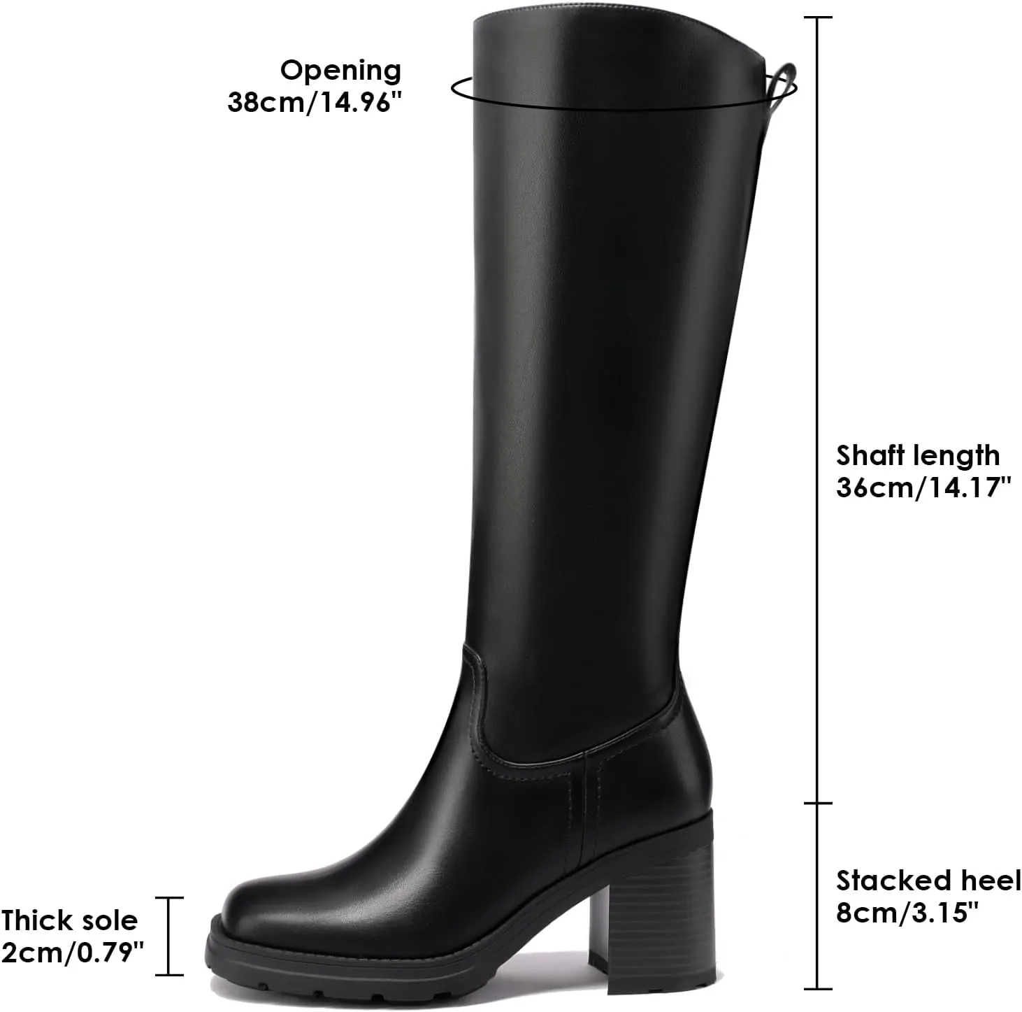 Knee High Boots Women Platform Lug Sole Knee Boots Square Toe Stacked Chunky Heels Long Fall Boots with Zippers