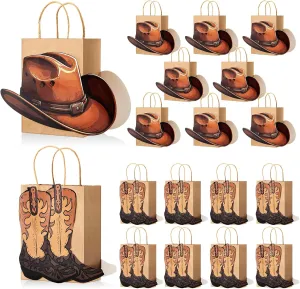 Kolldenn 16 Pcs Cowboy Boots Paper Bags Cowboy Hat Kraft Bags Western Theme Party Favors Bags Rodeo Cowgirl Boot Hat Goodie Bag Wild West Girl Candy Bags for Cowboy Western Birthday Party Bachelorette