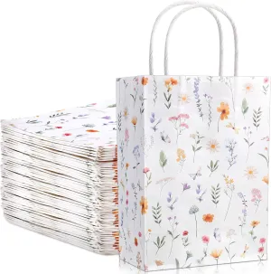 Kolldenn 24 Pcs Welcome Bags for Wedding Hotel Guests Birthday Party Paper Gift Bags with Handles for Bridal Baby Shower Birthday Party Favor, 8.3'' x 5.9'' x 3.1''(Wildflower)