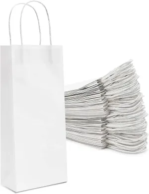 Kraft Wine Gift Bags with Handles for Weddings, Celebrations, Dinner Parties (White, 50 Pack)