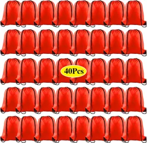 KUUQA 40Pcs Red Drawstring Backpack Bags Sack Drawstring Bags Bulk String Backpack Storage Bags for Sport Gym Traveling