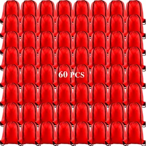KUUQA 60Pcs Red Drawstring Backpack Bag Sack Drawstring Bags Bulk String Bags Storage Bags for Sport Gym Traveling