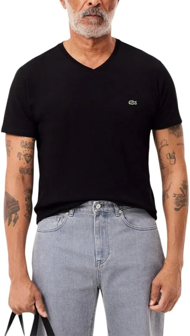 Lacoste Men's Short Sleeve V-Neck Pima Cotton Jersey T-Shirt