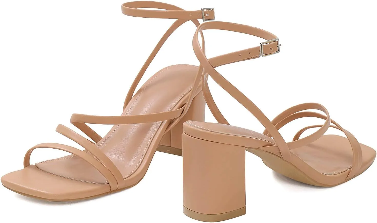 LACUONE Strappy Heels for women Block Heels Square Toe Chunky Ankle Buckle Pump Heeled Sandals