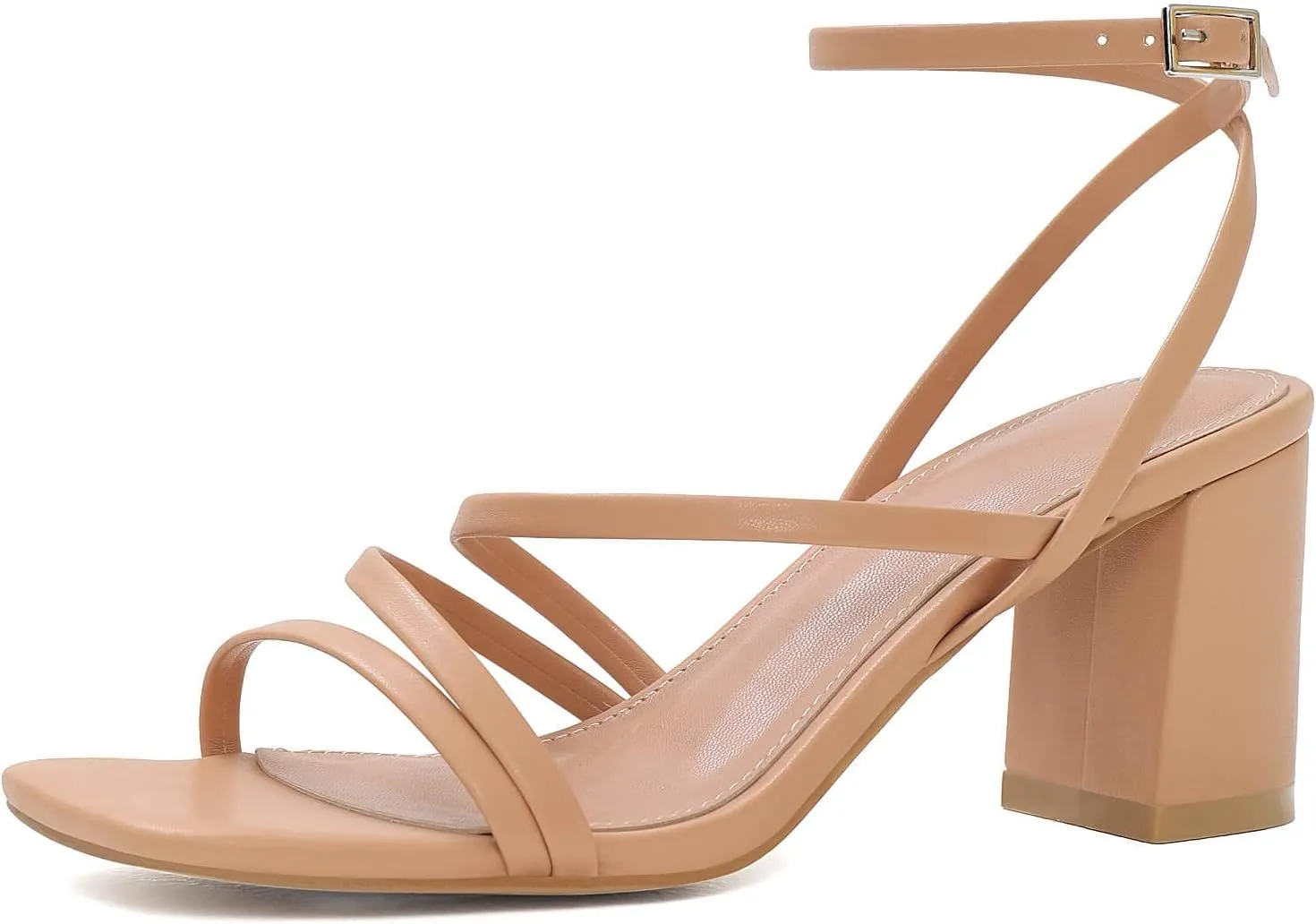 LACUONE Strappy Heels for women Block Heels Square Toe Chunky Ankle Buckle Pump Heeled Sandals