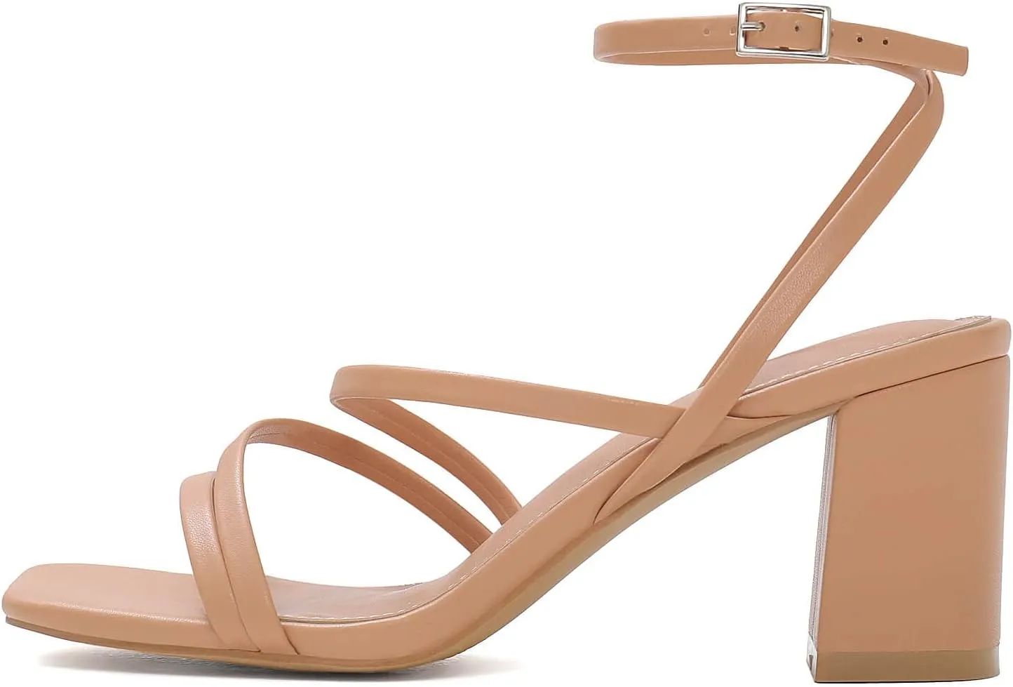 LACUONE Strappy Heels for women Block Heels Square Toe Chunky Ankle Buckle Pump Heeled Sandals
