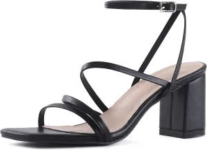 LACUONE Strappy Heels for women Block Heels Square Toe Chunky Ankle Buckle Pump Heeled Sandals