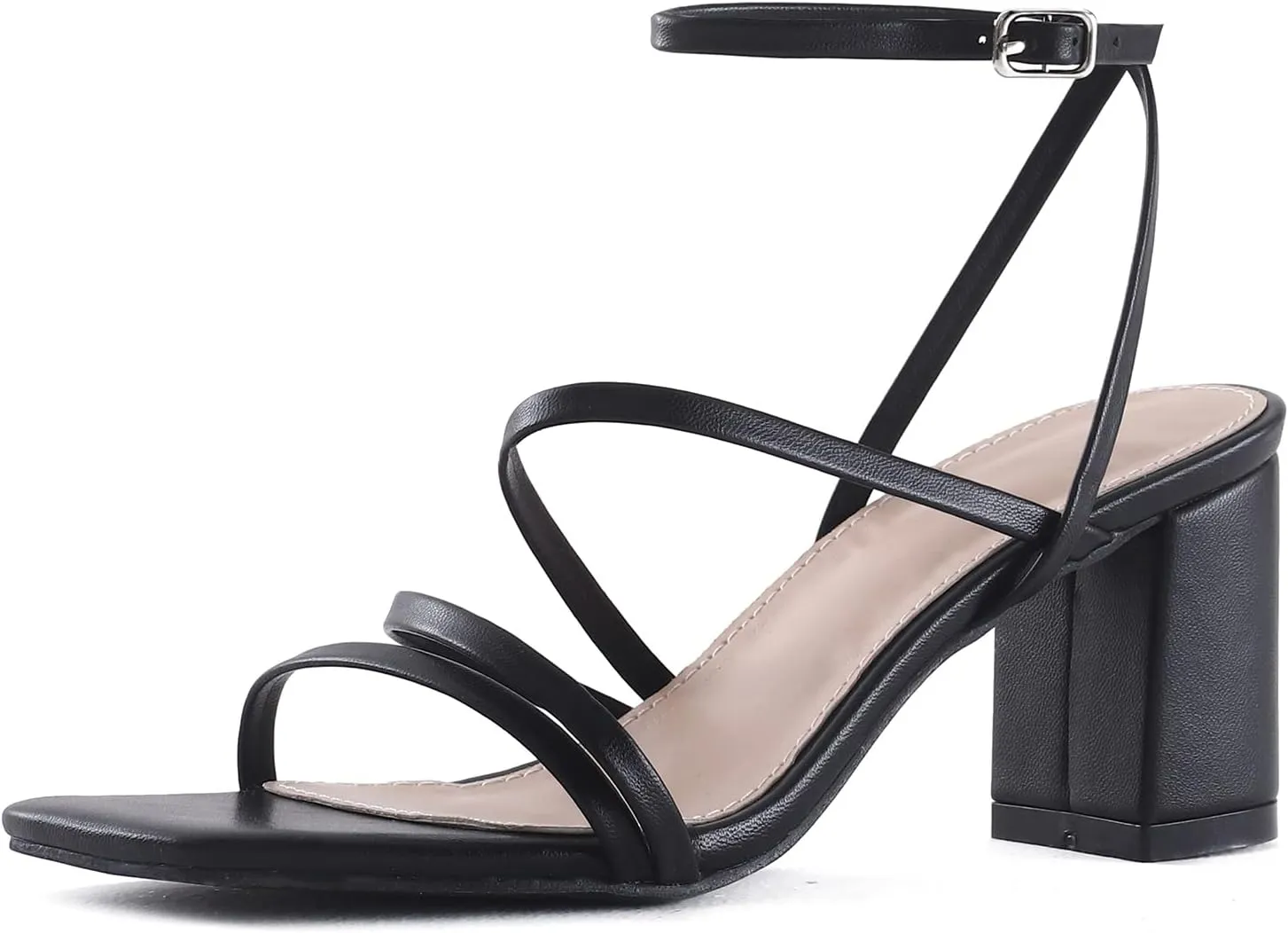 LACUONE Strappy Heels for women Block Heels Square Toe Chunky Ankle Buckle Pump Heeled Sandals