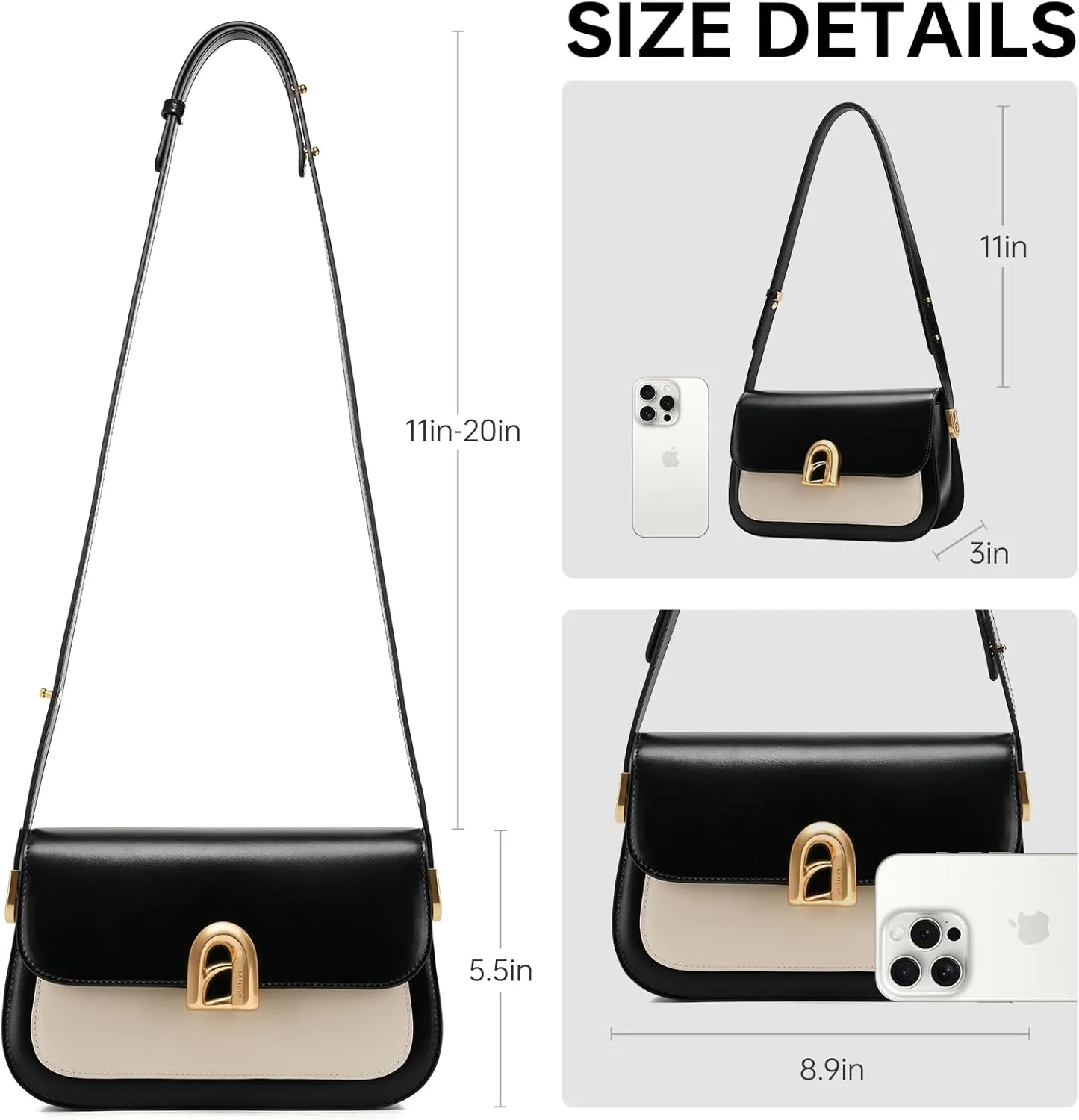 LA'FESTIN Genuine Leather Shoulder Purse for Women, Designer Handbag with Adjustable Strap, Going Out Crossbody Bag