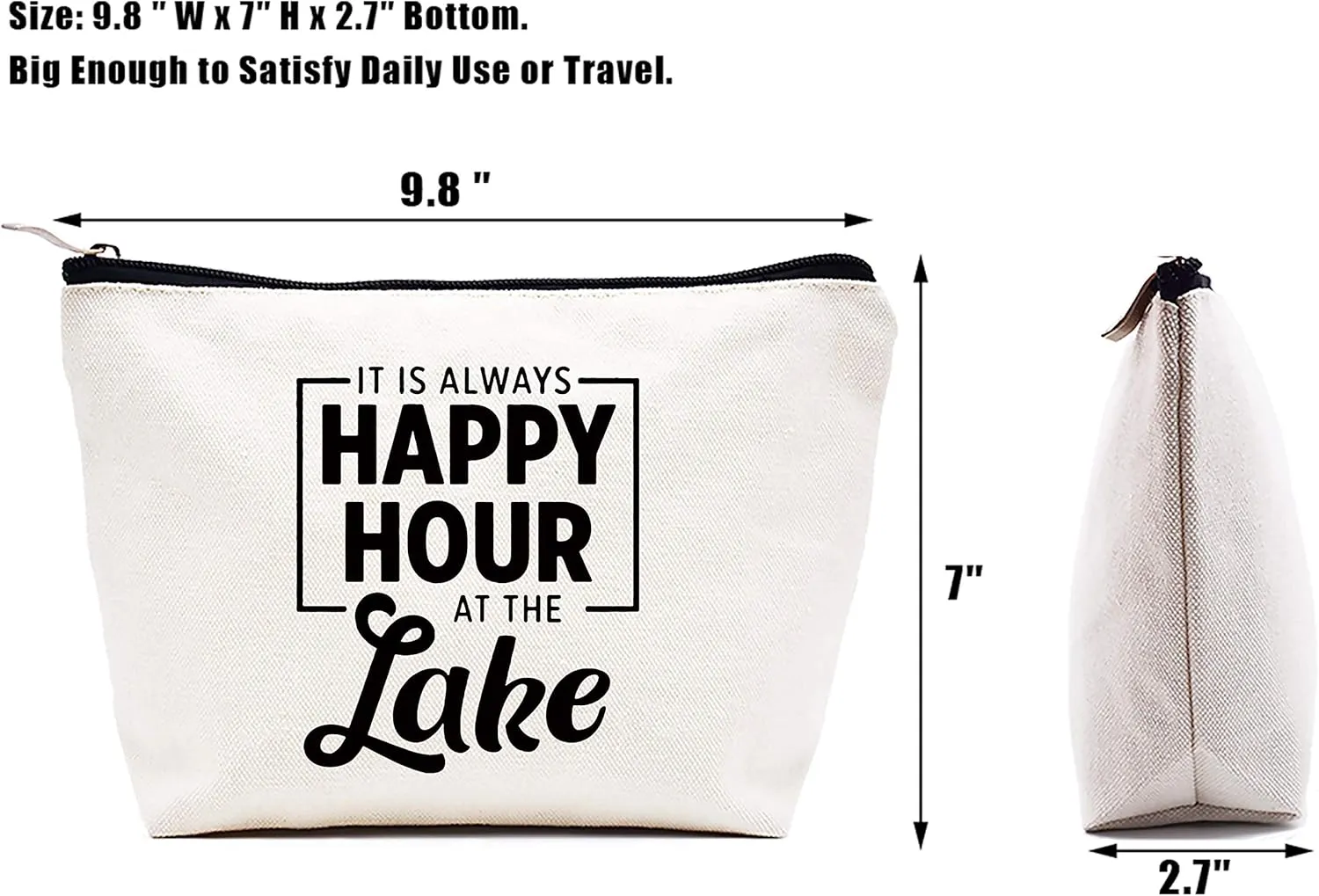 Lake House Decor Gift for Her,It's Always Happy Hour at the Lake-Funny Valentines Date,Birthday Christmas Gifts for Lake Lovers,Friend,Wife,Mom,Grandma,Hostess-Makeup Bag Cosmetic Bag Travel Pouch