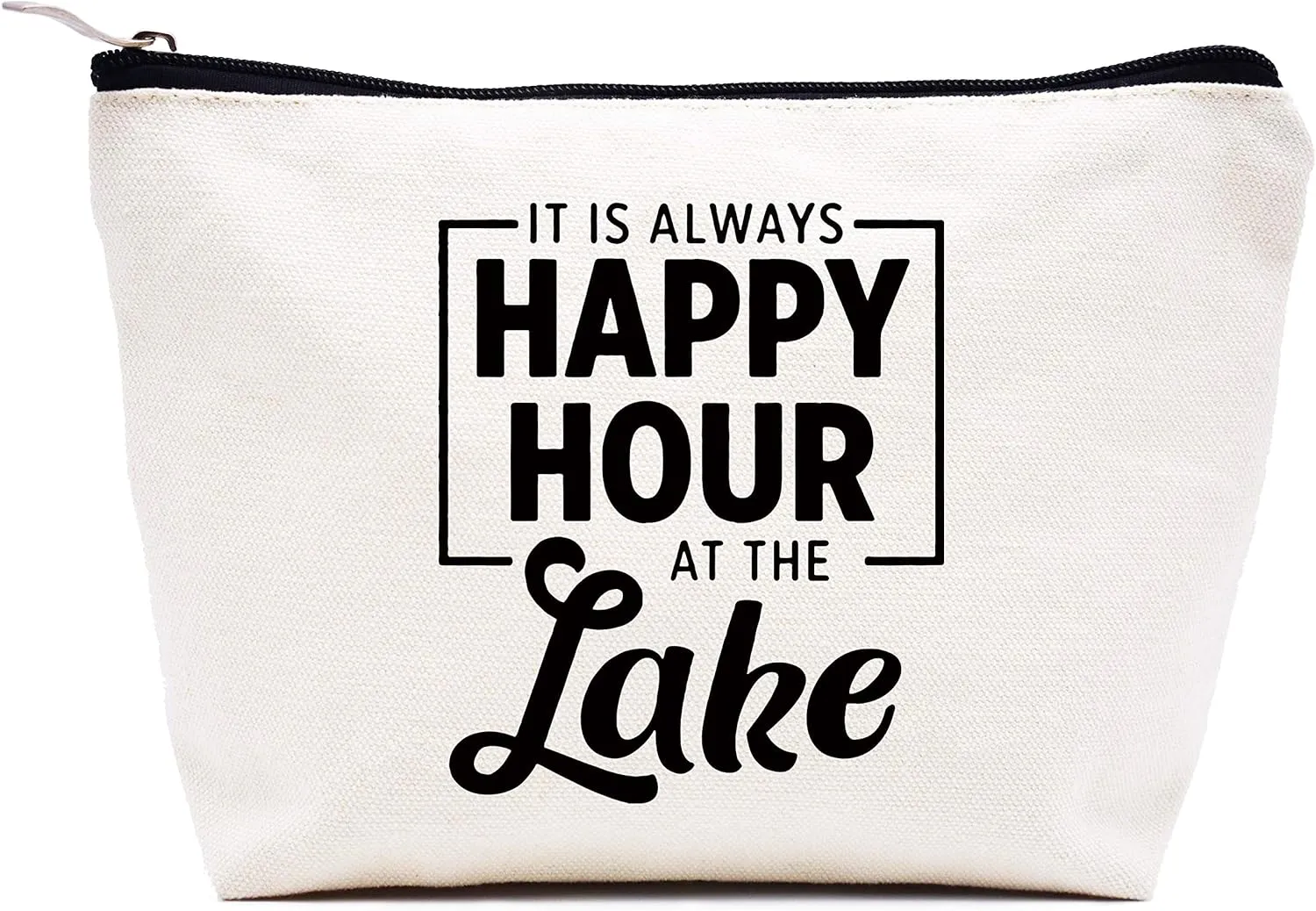 Lake House Decor Gift for Her,It's Always Happy Hour at the Lake-Funny Valentines Date,Birthday Christmas Gifts for Lake Lovers,Friend,Wife,Mom,Grandma,Hostess-Makeup Bag Cosmetic Bag Travel Pouch