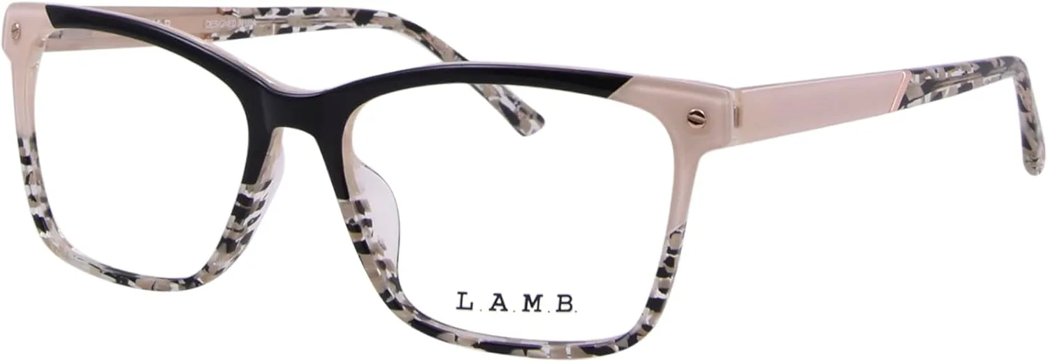 L.A.M.B. LAUF117 BLK Eyeglasses Women's Black/Bone Full Rim Square Shape 57mm