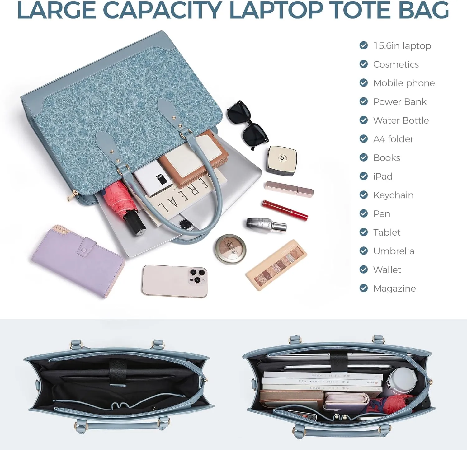 Laptop Bag for Women 15.6 Inch Work Tote Bag for Women,Leather Computer Bags Waterproof Tote Professional Briefcase,Large Capacity Business Office Bag for Work