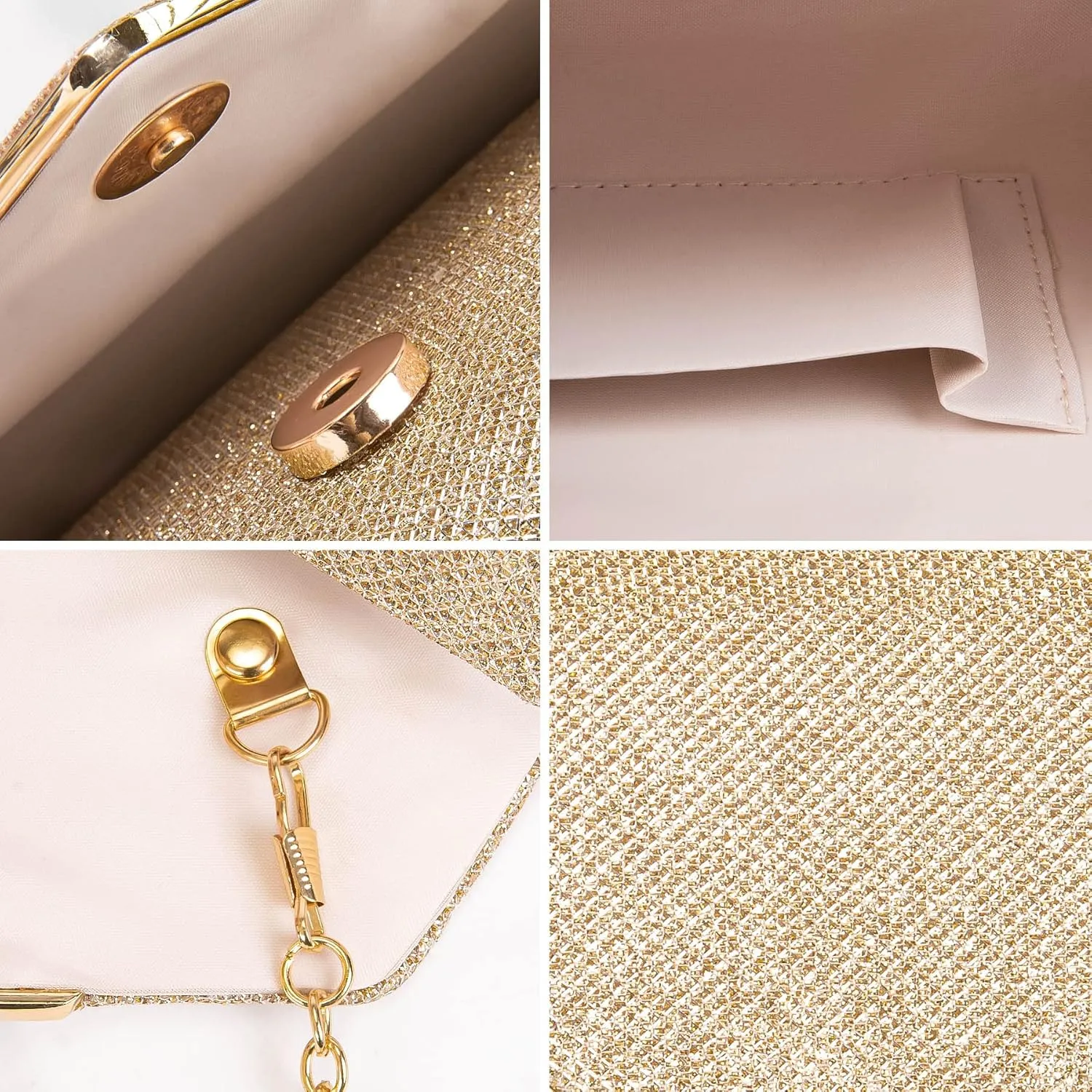 Larcenciel Clutch Purses for Women, Sparkling Envelope Evening Bag with Detachable Chain