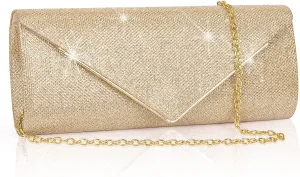 Larcenciel Clutch Purses for Women, Sparkling Envelope Evening Bag with Detachable Chain