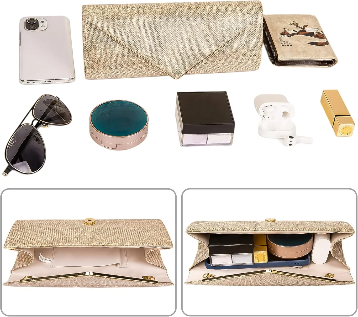 Larcenciel Clutch Purses for Women, Sparkling Envelope Evening Bag with Detachable Chain