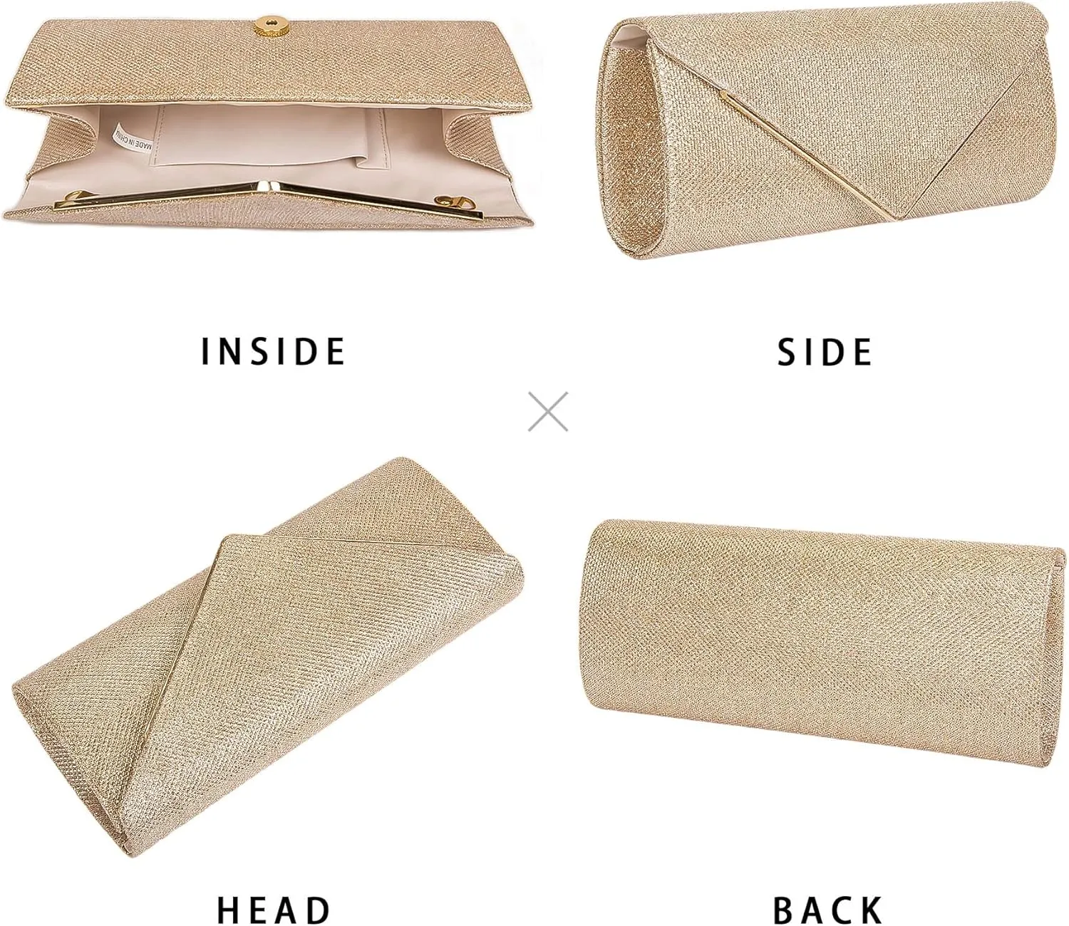 Larcenciel Clutch Purses for Women, Sparkling Envelope Evening Bag with Detachable Chain