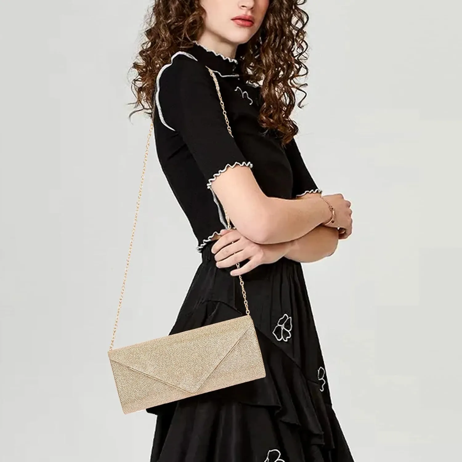 Larcenciel Clutch Purses for Women, Sparkling Envelope Evening Bag with Detachable Chain