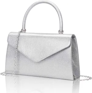 Larcenciel Elegant Silver Clutch Purse for Women, Shed-Proof Glitter Envelope Evening Bag w/Chain Strap, Fashion Ladies Crossbody Handbag for Formal Events Wedding Prom Party Cocktail Night Homecoming