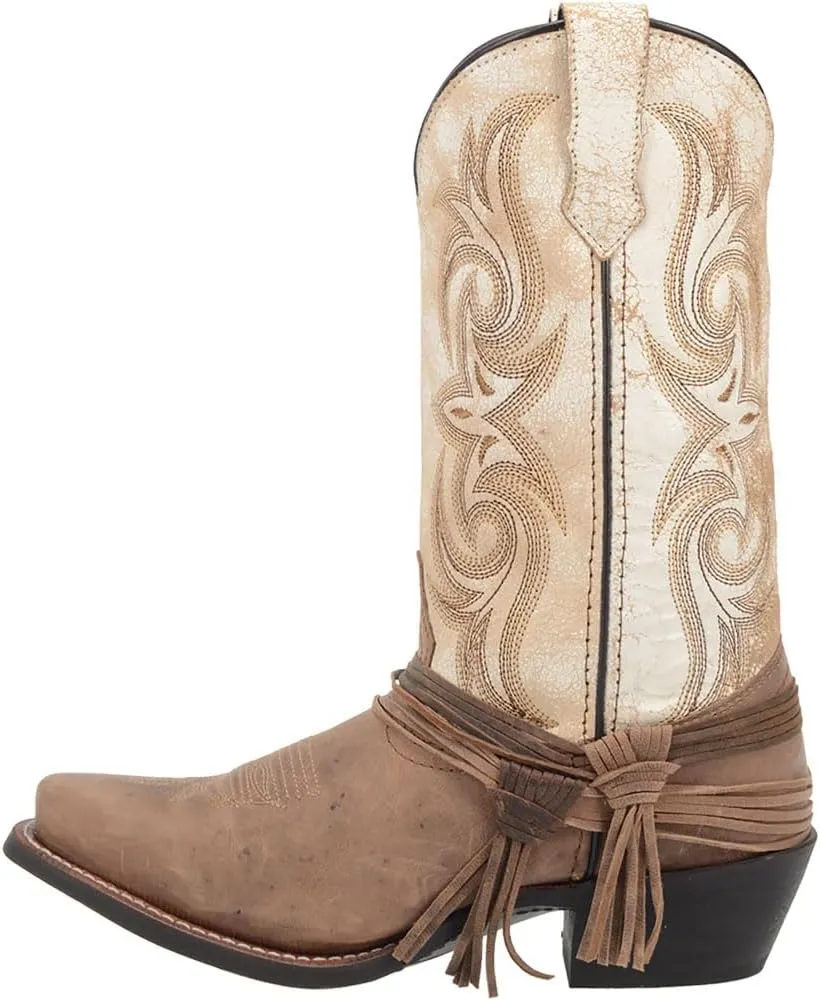 Laredo Womens Myra Embroidered Square Toe Dress Boots Mid Calf Low Heel 1-2" - Brown