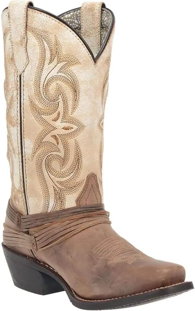 Laredo Womens Myra Embroidered Square Toe Dress Boots Mid Calf Low Heel 1-2" - Brown