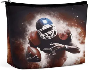 Large Capacity Makeup Bags for Women Portable Leather with Zipper Travelling Makeup Bag American Football Printed