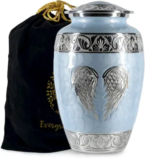 Large Handcrafted Angel Wings Urn for Ashes,10.5 Inches Tall, with Velvet Bag, for Burial & Decoration & Funeral (Sky Blue, Large)