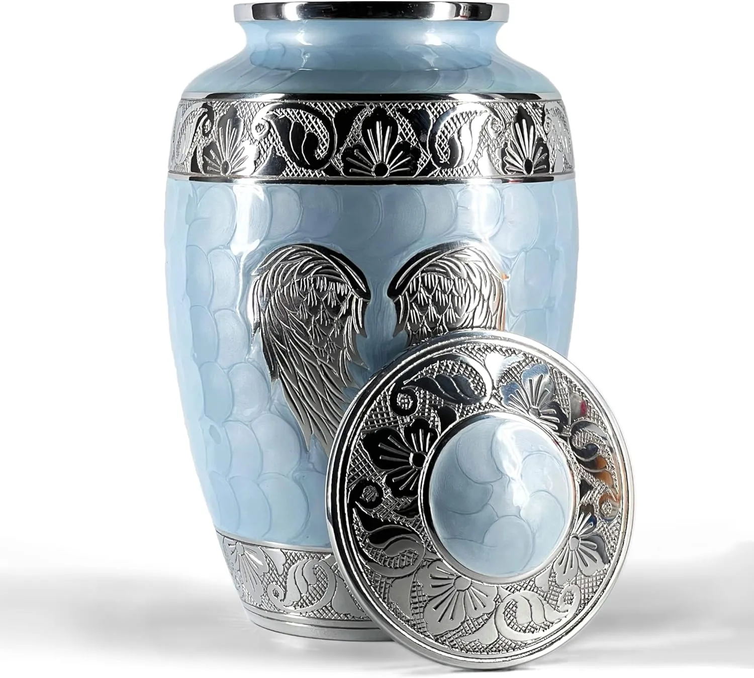 Large Handcrafted Angel Wings Urn for Ashes,10.5 Inches Tall, with Velvet Bag, for Burial & Decoration & Funeral (Sky Blue, Large)