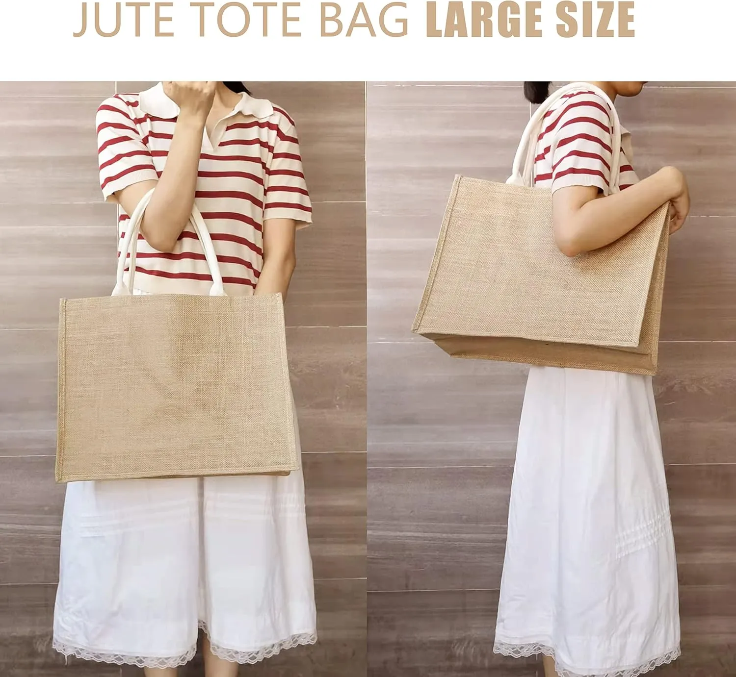 Large Jute Tote Bags, 16.5" x 7" x 13", Pack of 1 - Burlap Totes for Beach, Shopping, Gym, Pool, Wedding