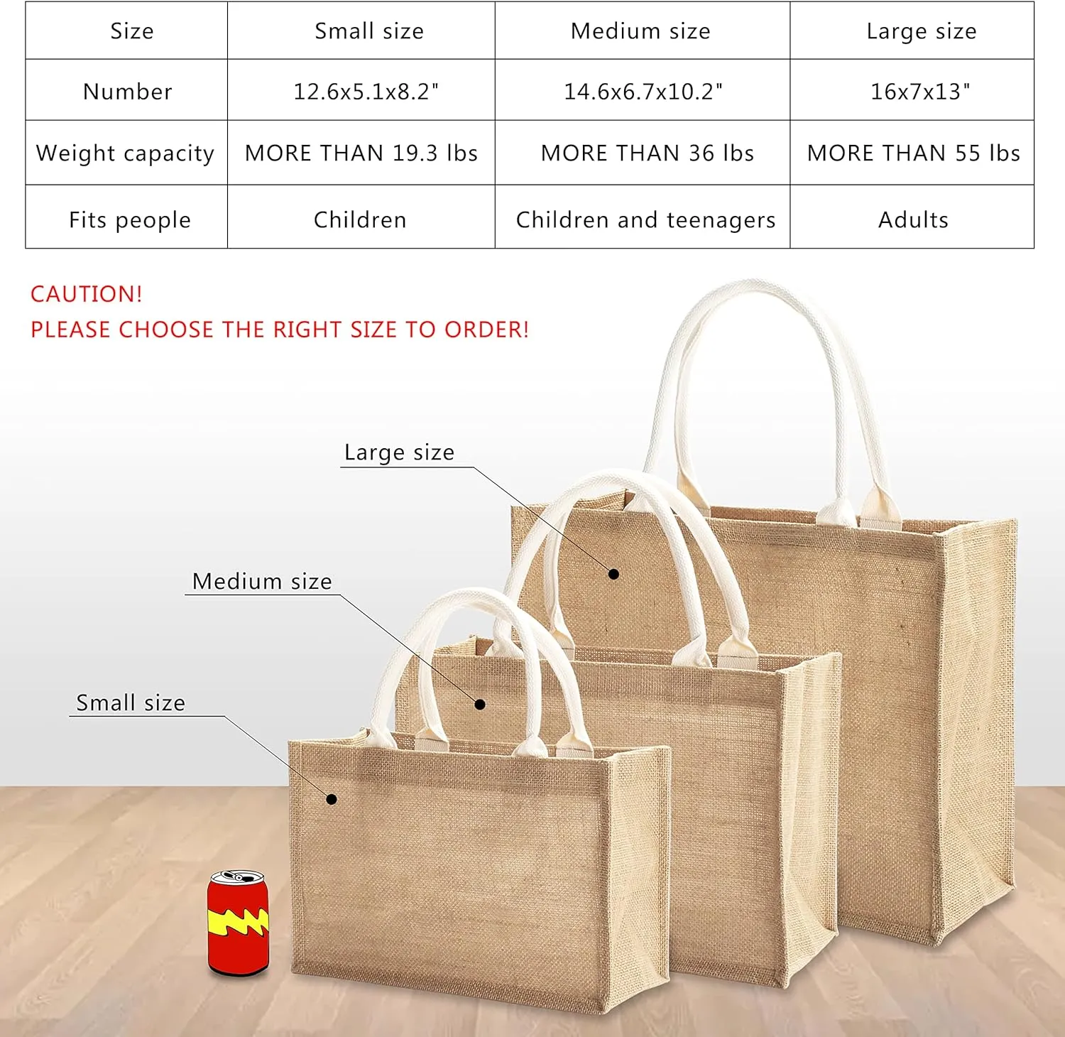Large Jute Tote Bags, 16.5" x 7" x 13", Pack of 1 - Burlap Totes for Beach, Shopping, Gym, Pool, Wedding