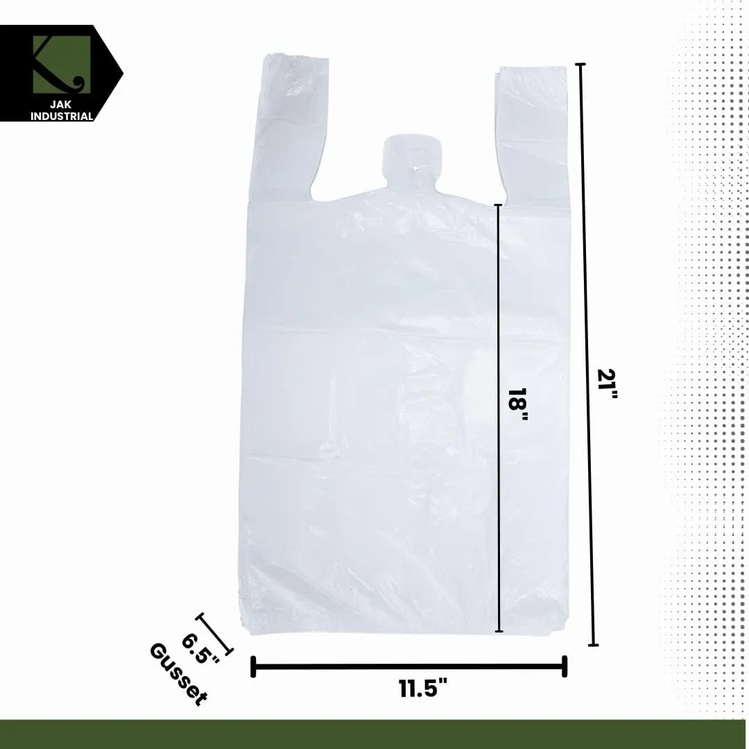 Large Plastic Grocery T-Shirt Bags with Handles - Plain White 21 x 12 x 6 Inches