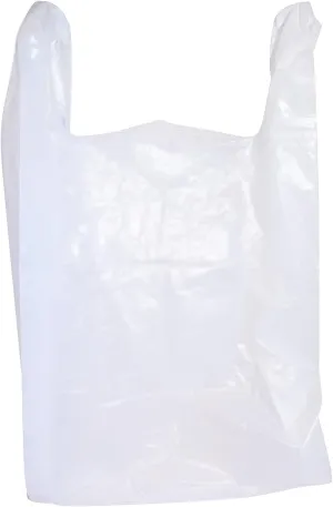 Large Plastic Grocery T-Shirt Bags with Handles - Plain White 21 x 12 x 6 Inches