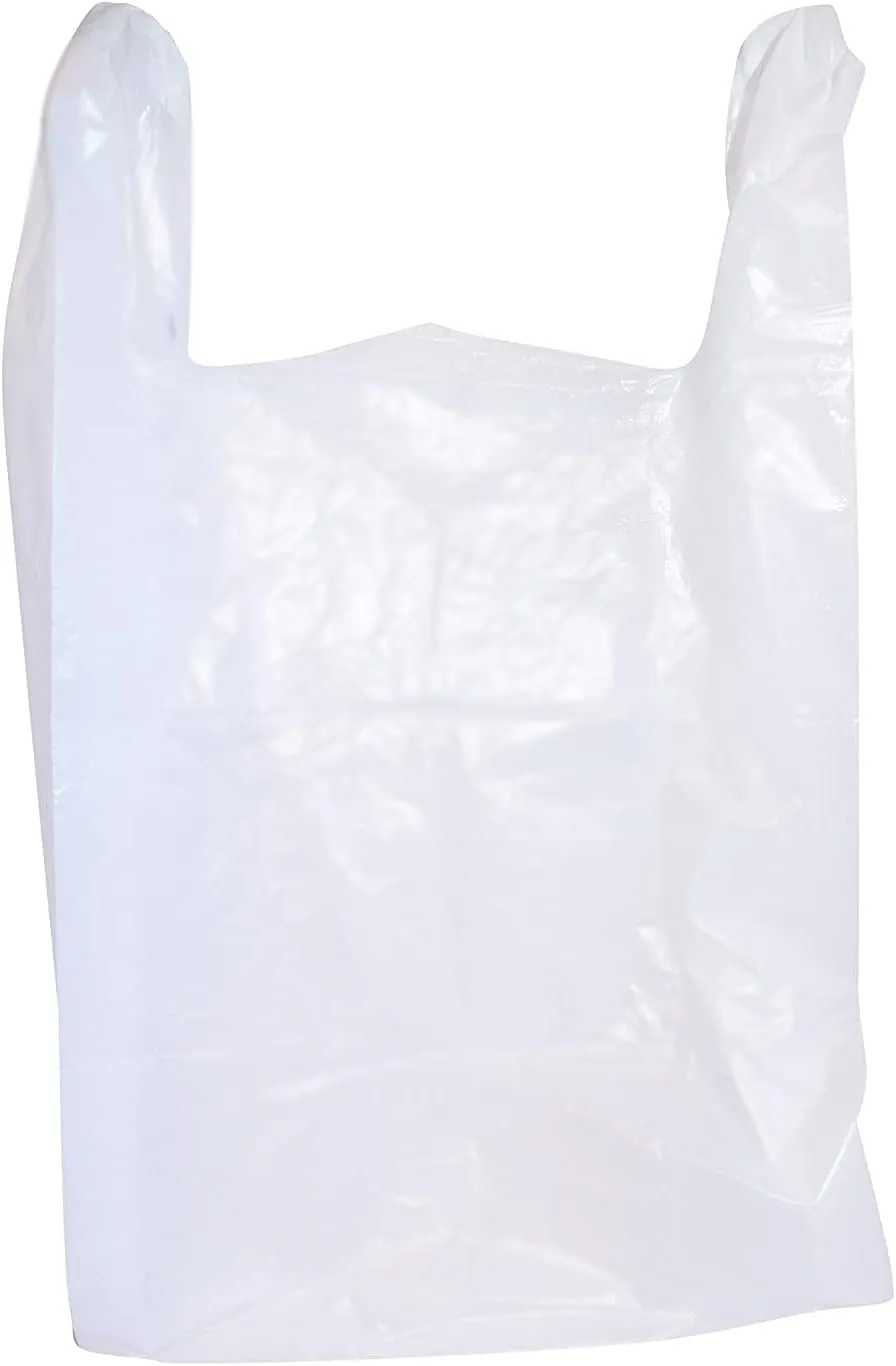 Large Plastic Grocery T-Shirt Bags with Handles - Plain White 21 x 12 x 6 Inches