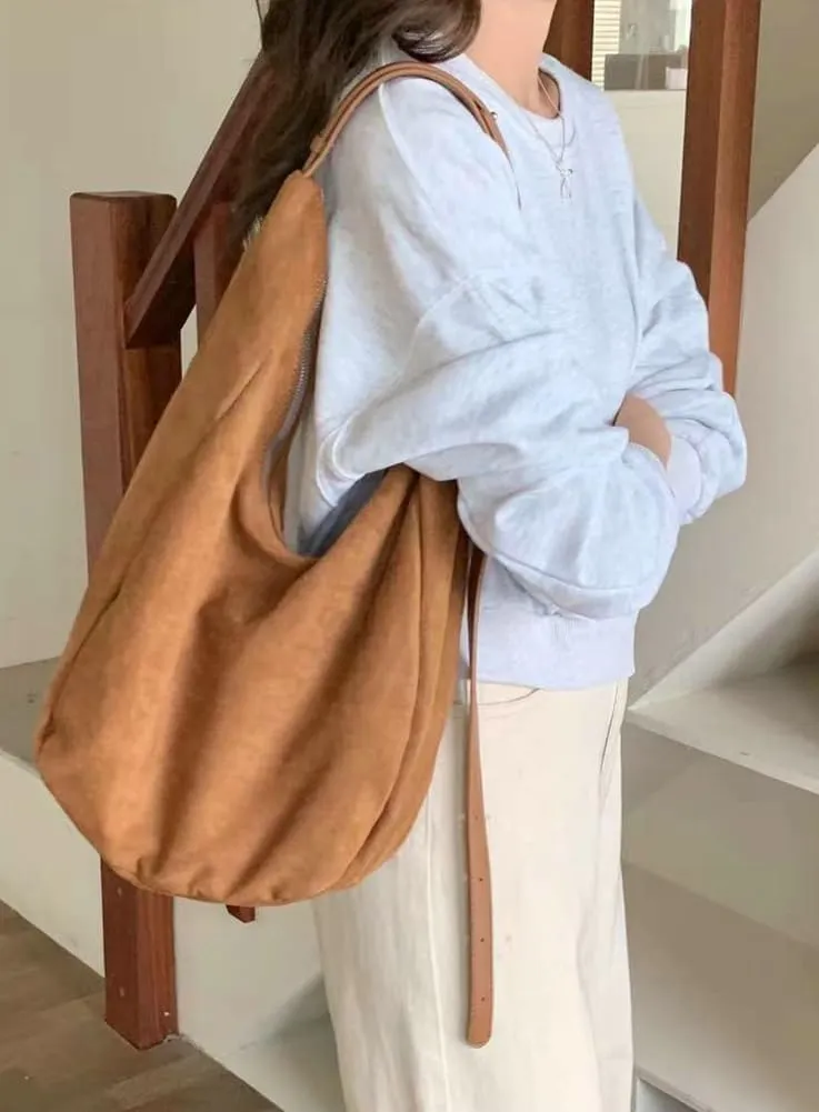 Large Suede Slouchy Tote Bag for Women Shoulder Bag Crescent Crossbody Bag Travel Purse with Adjustable Strap