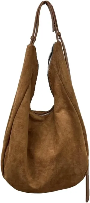 Large Suede Slouchy Tote Bag for Women Shoulder Bag Crescent Crossbody Bag Travel Purse with Adjustable Strap