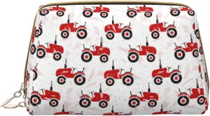 Large Travel Makeup Bag - Red Wheeled Tractors Pvc Leather Portable Cosmetic Bags for Women with Zipper, Skincare Bag Makeup Pouch Toiletry Bag for Women