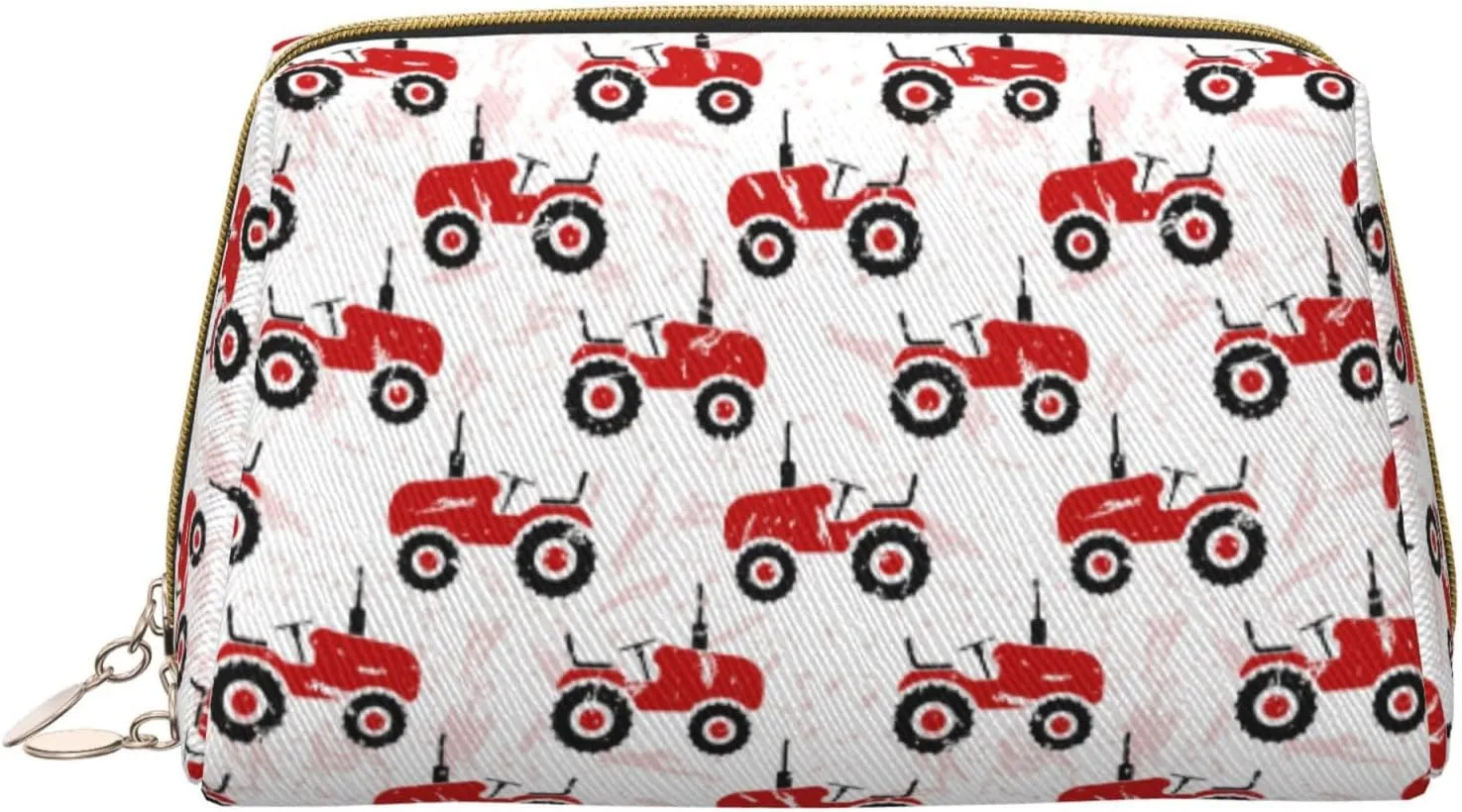 Large Travel Makeup Bag - Red Wheeled Tractors Pvc Leather Portable Cosmetic Bags for Women with Zipper, Skincare Bag Makeup Pouch Toiletry Bag for Women