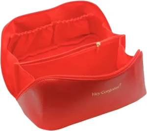 Large Travel Makeup Bag – Waterproof Cosmetic Case, Portable Beauty Organizer with Fixed Divider, Spacious Toiletry Bag for Skincare, Brushes & Accessories, Durable Handle (Red Velvet)