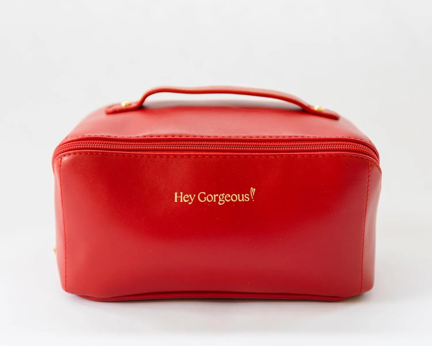 Large Travel Makeup Bag – Waterproof Cosmetic Case, Portable Beauty Organizer with Fixed Divider, Spacious Toiletry Bag for Skincare, Brushes & Accessories, Durable Handle (Red Velvet)