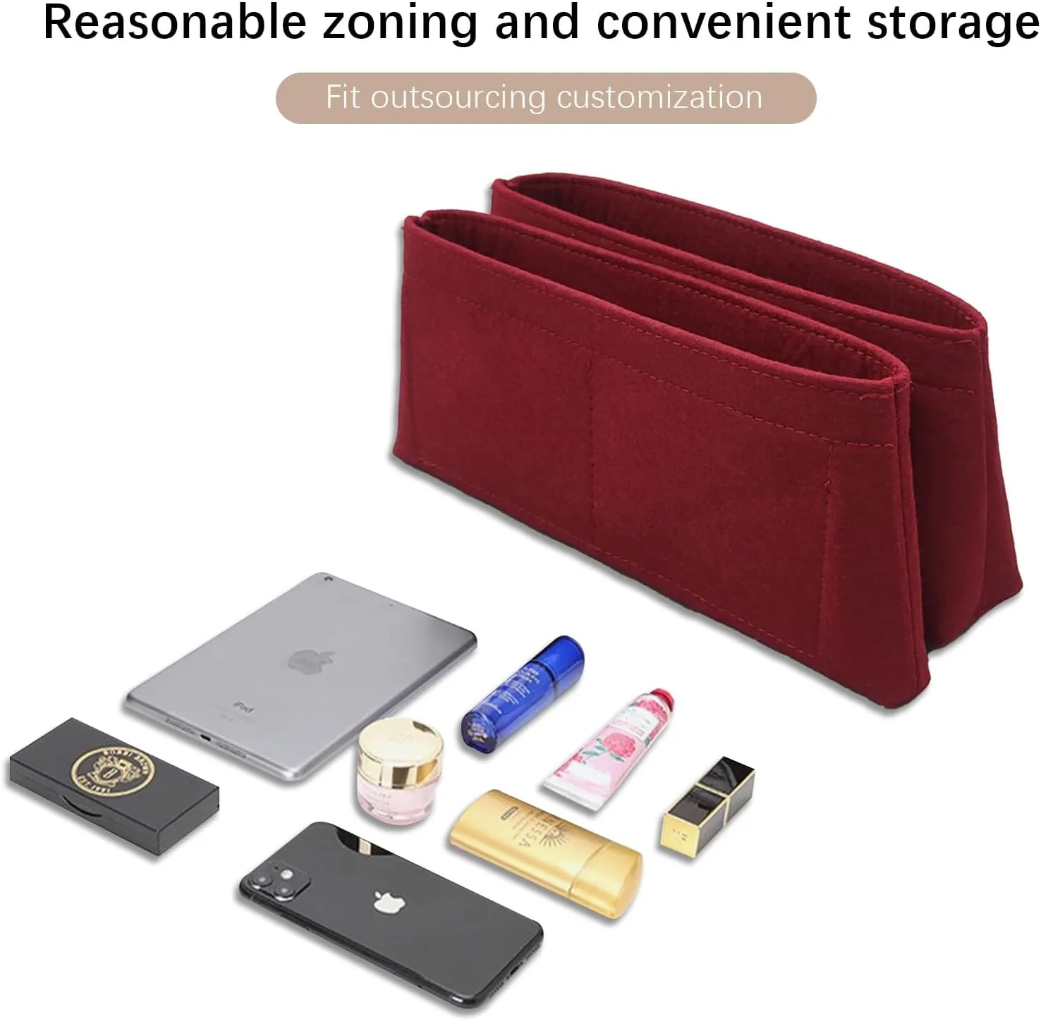Lckaey Organizer For chanel coco small handle bag insert Felt Organizer bag Insert Y080wine red-S