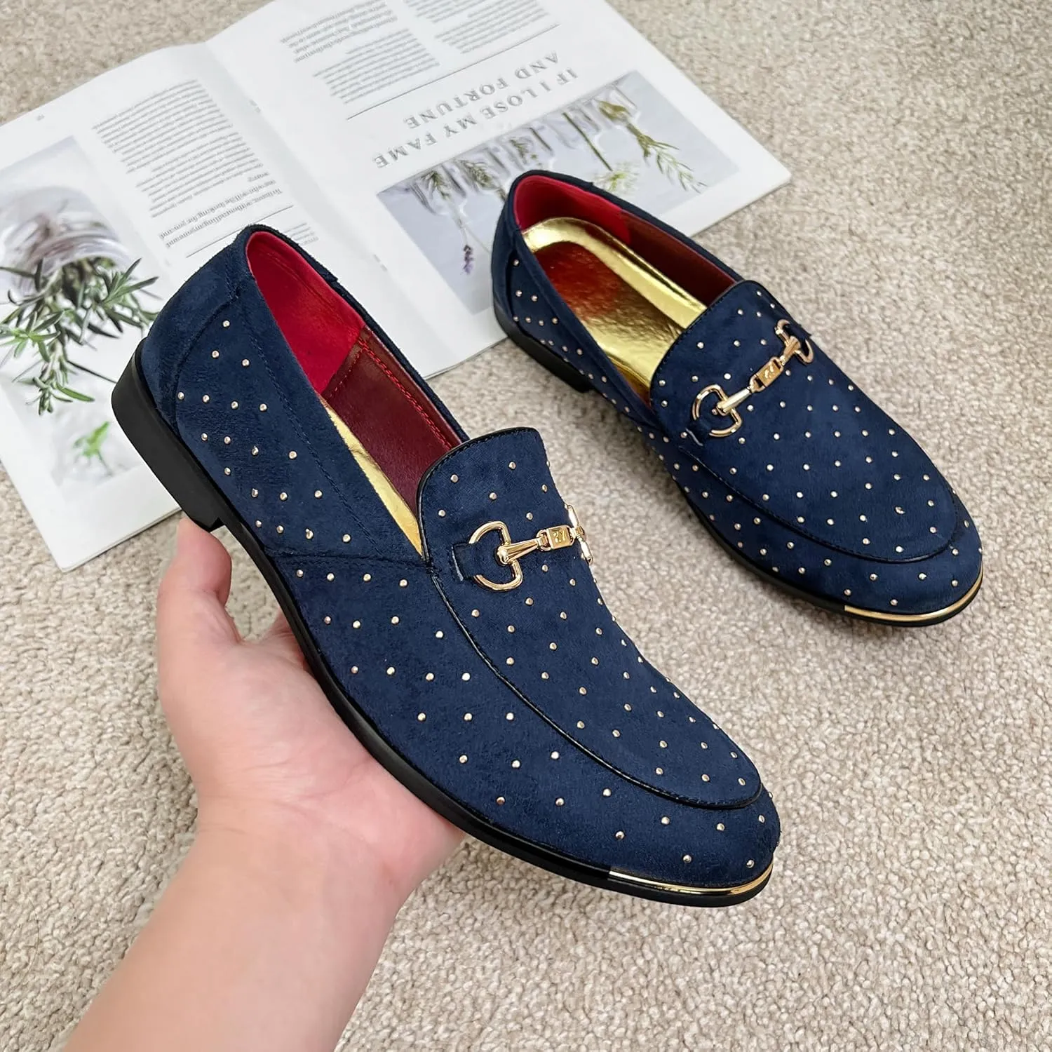 LCQL Men's Luxury Velvet Penny Loafer Shoes Noble Slip-on Suede Loafers Smoking Slippers Plus Size 7-13