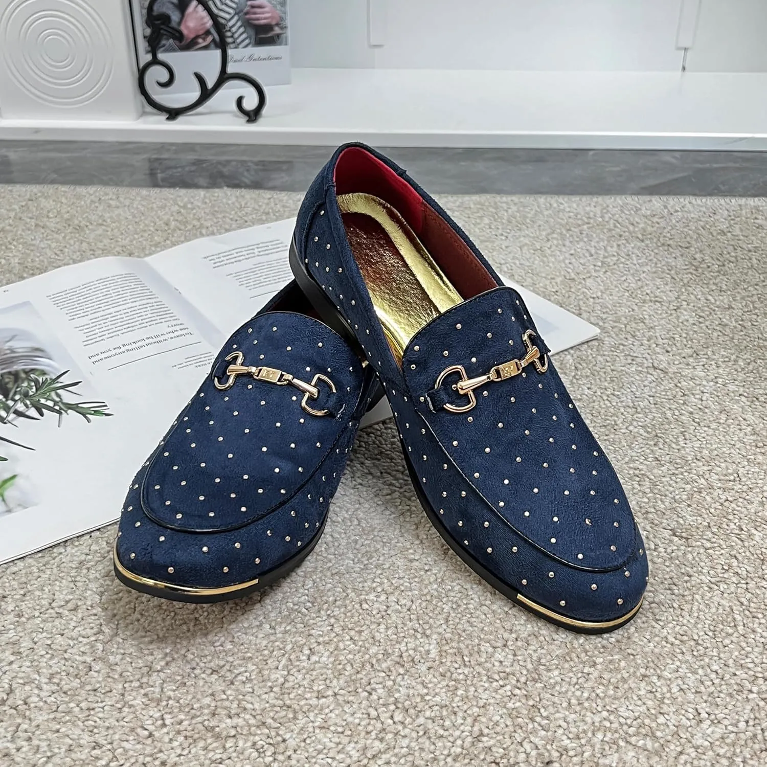 LCQL Men's Luxury Velvet Penny Loafer Shoes Noble Slip-on Suede Loafers Smoking Slippers Plus Size 7-13